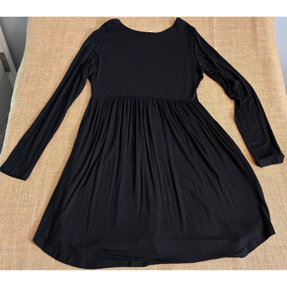 Minimalist Womens Black Long Sleeve Empire Waist Pocket Dress XL New - Picture 7 of 7